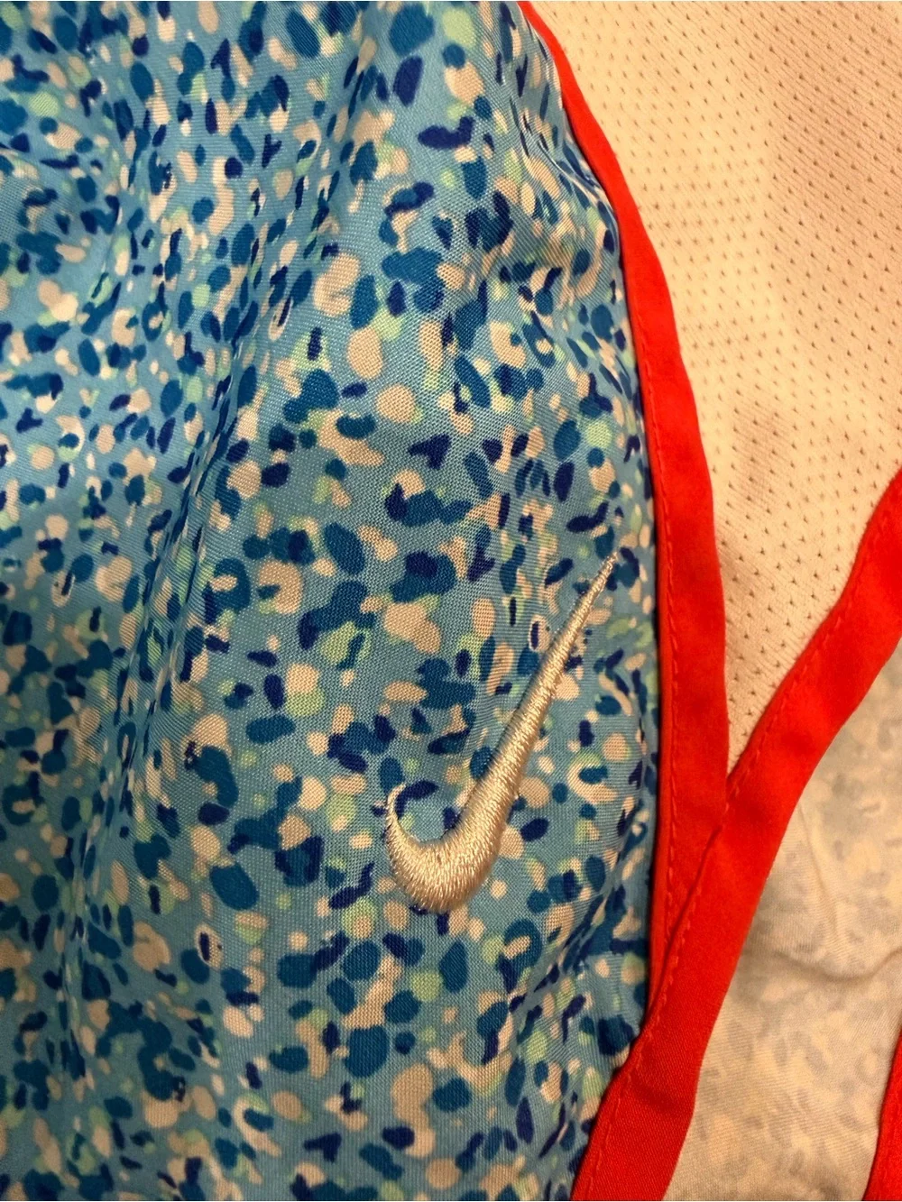 Girls Nike Blue Floral Print Athletic Shorts with Red Trim